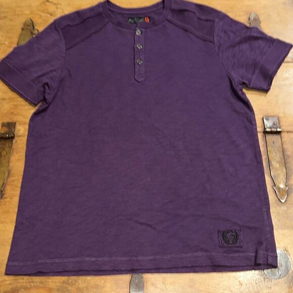 Mens G by Guess Short Sleeve Henley Purple Size Largs - Picture 1 of 9